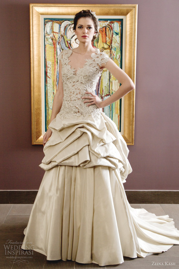 zeina kash bridal 2013 gold wedding dress pick up skirt