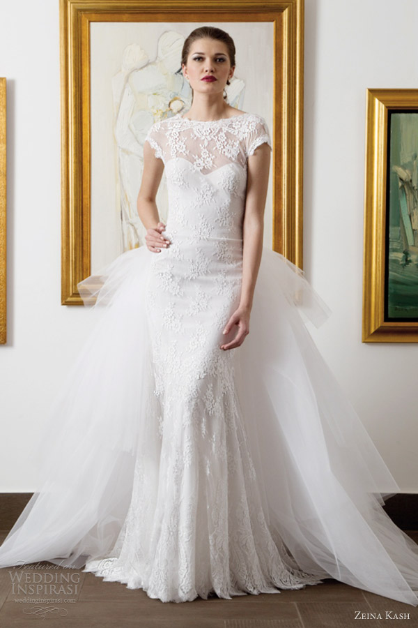 zeina kash wedding dresses 2013 cap sleeve lace sheath train