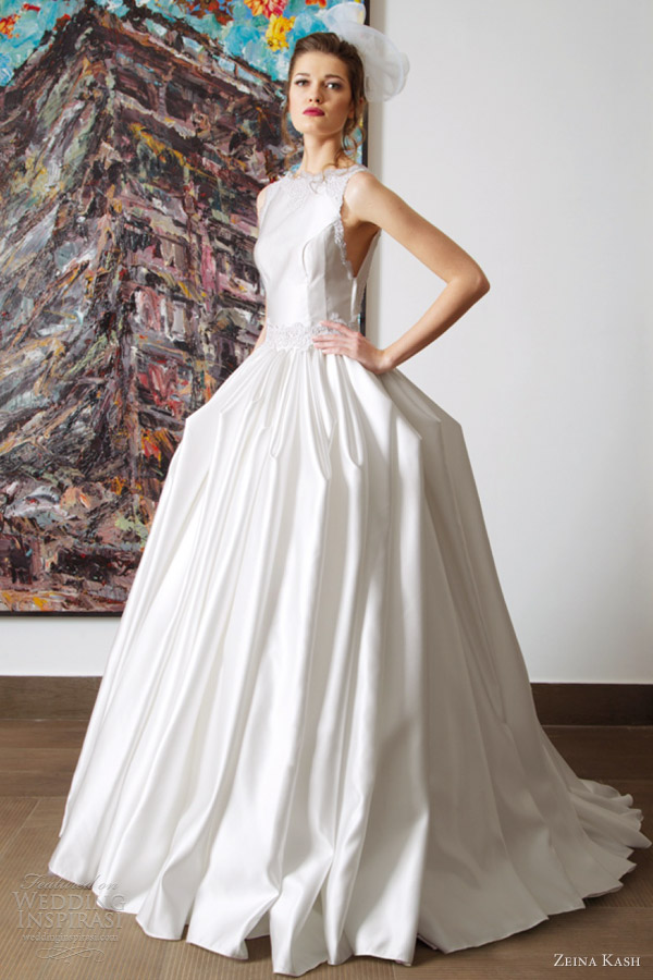 zeina kash wedding dresses 2013 sleeveless ball gown pleated fold skirt