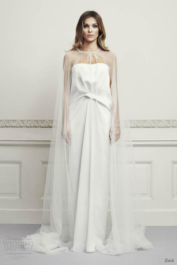 zien 2013 strapless wedding dress sheer bridal cape