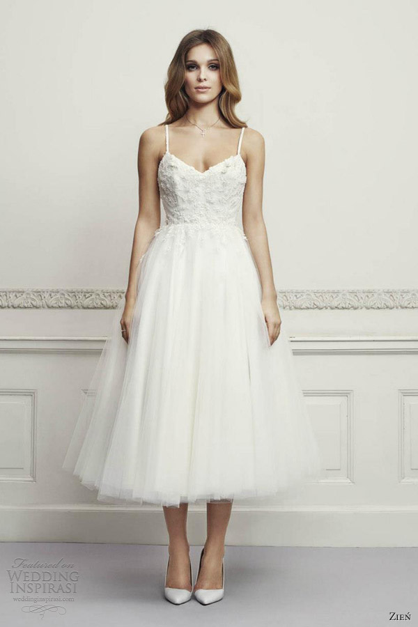 zien bridal 2013 tea length wedding dress tulle skirt