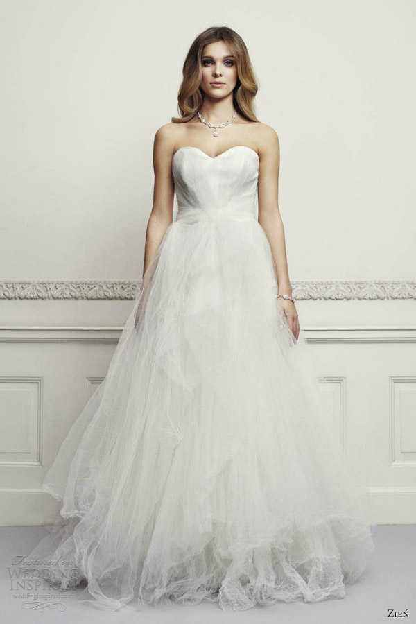 zien wedding dresses 2013 strapless gown draped netting