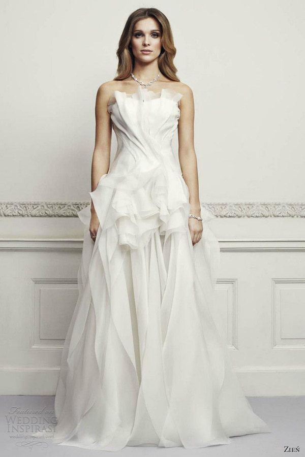 zien wedding dresses 2013 strapless tulle gown crumb catcher neckline