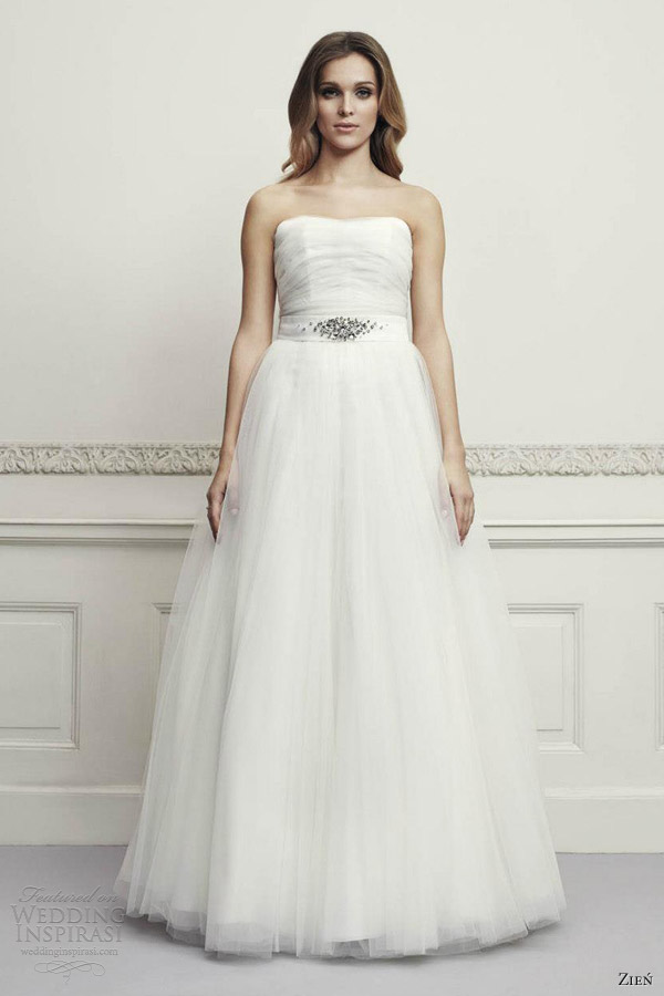 zien wedding dresses 2013 strapless tulle gown gathered bodice