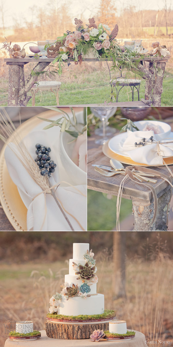bohemian bridal theme country side elegant wedding rustic table setting sareh nouri gowns