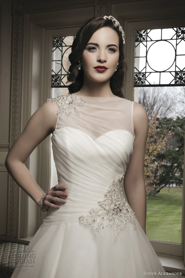 justin alexander 2014 wedding dress style 8685 beaded shoulder hip closeup bodice