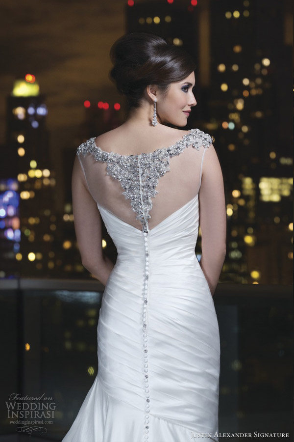 justin alexander signature 2014 wedding dress style 9725 beaded illusion neck back detail close up