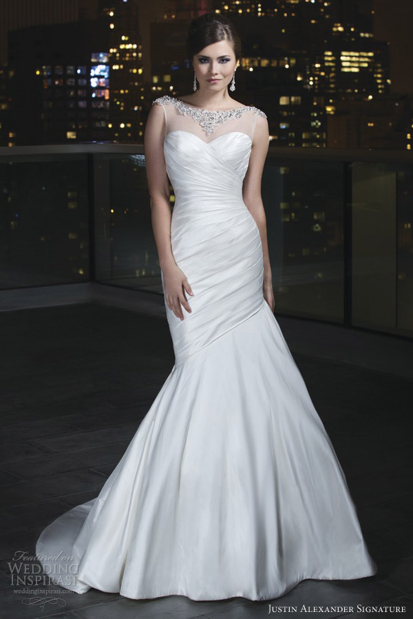 justin alexander signature 2014 wedding dress style 9725 beaded illusion neck back