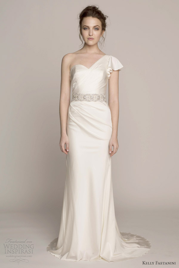 kelly faetanini bridal spring 2014 martine one shoulder gown flutter sleeve