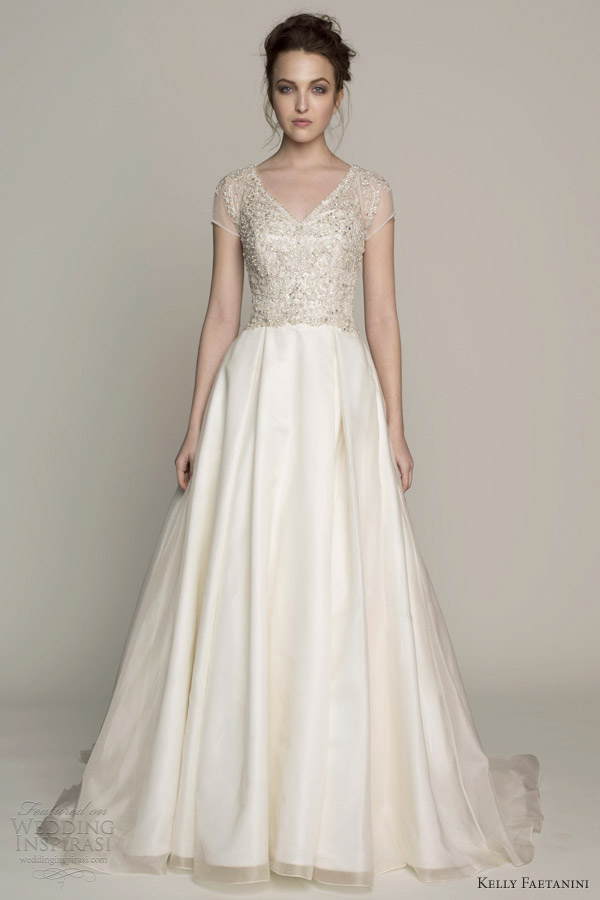 kelly faetanini spring 2014 bridal kenzie cap sleeves gown