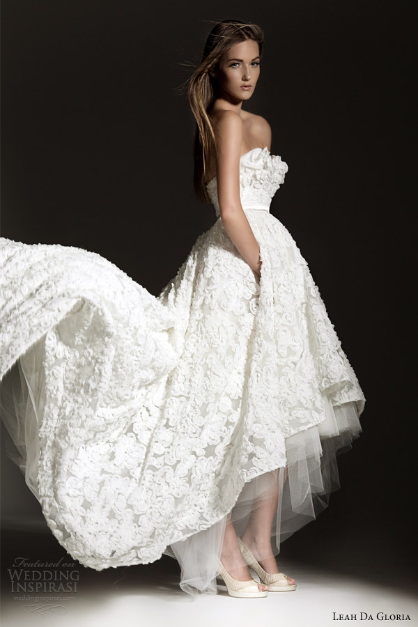 leah da gloria 2013 bridal strapless wedding dress high low