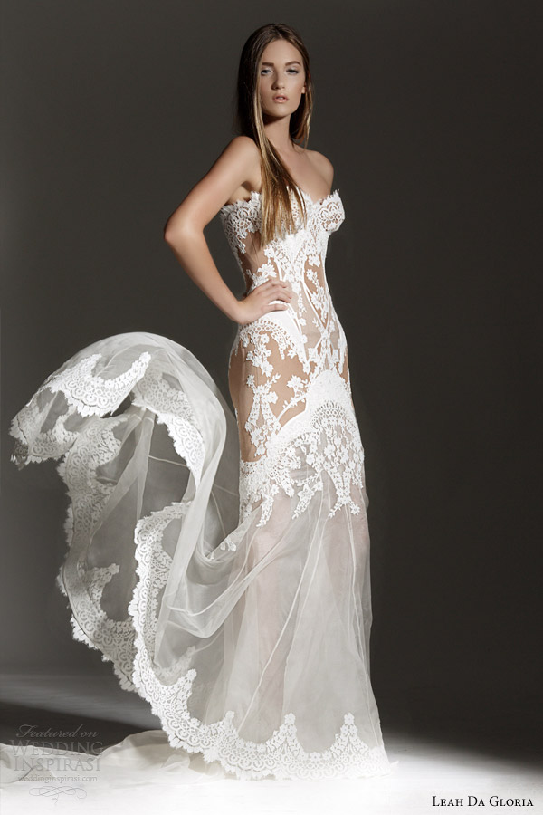 leah da gloria bridal 2013 strapless wedding dress lace