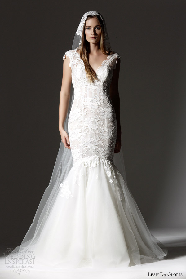 leah da gloria wedding dresses 2013 cap sleeve mermaid gown