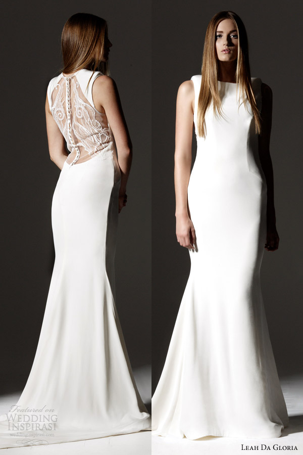leah da gloria wedding dresses 2013 sleeveless gown illusion back detail