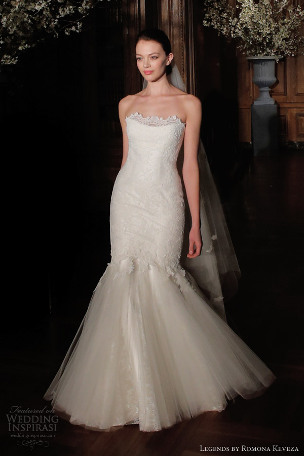 legends by romona keveza bridal spring 2014 strapless lace mermaid gown tulle chantilly l508