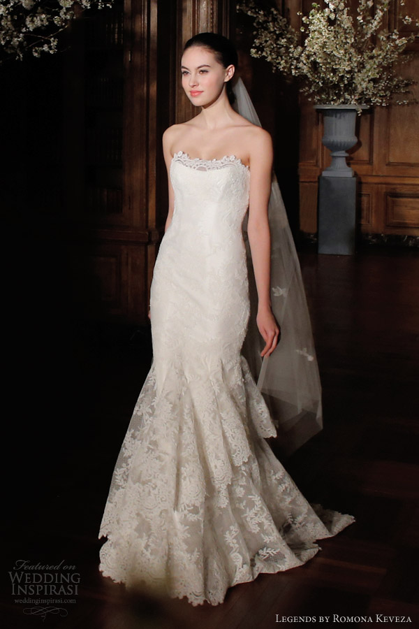 legends by romona keveza bridal spring 2014 strapless mermaid gown point d esprit lace double tiered skirt l506