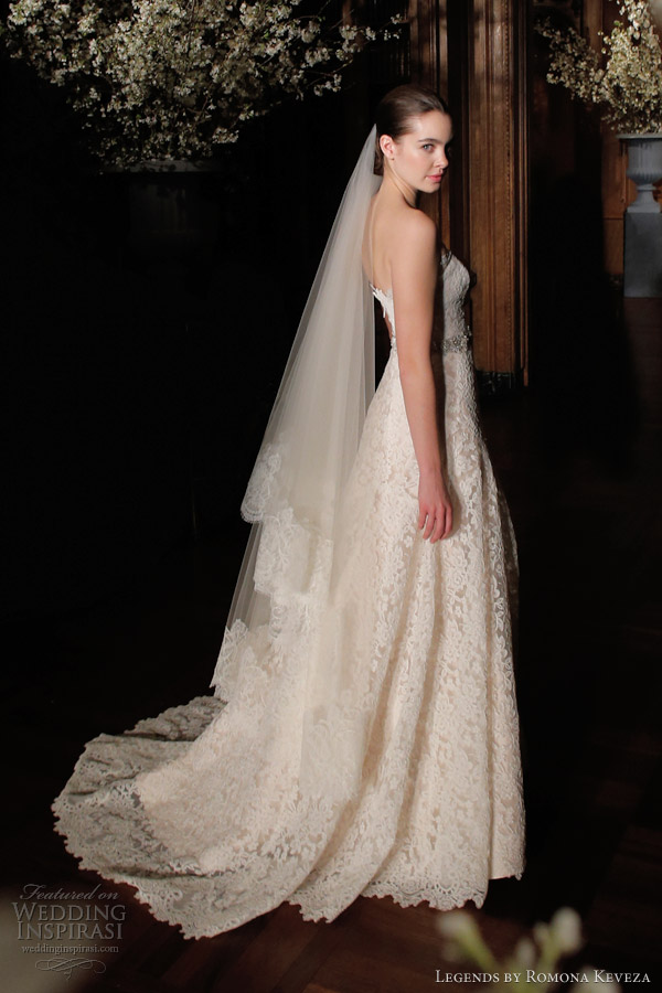 legends by romona keveza spring 2014 strapless a line lace wedding dress style l503 side back train