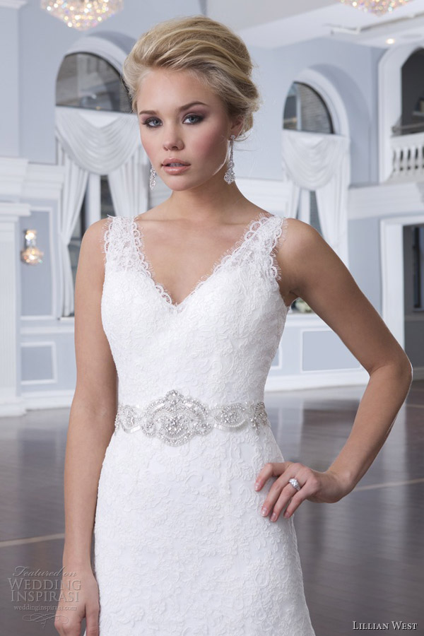 lillian west 2014 bridal style 6302 beaded waist sleeveless wedding dress bodice close up