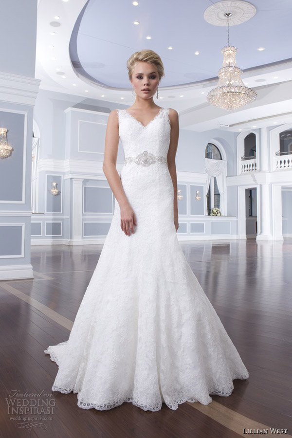 lillian west 2014 bridal style 6302 beaded waist sleeveless wedding dress