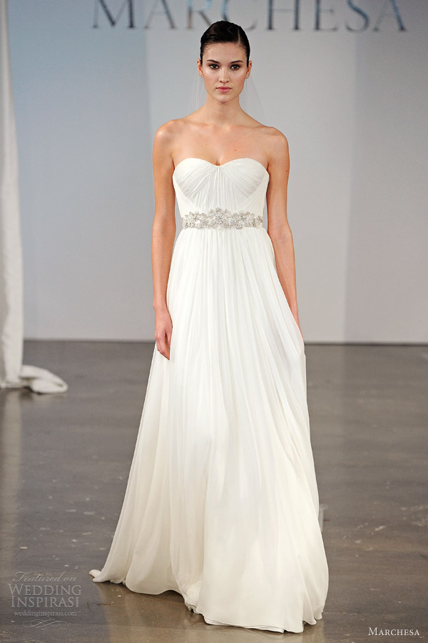 marchesa 2014 spring bridal strapless draped wedding dress