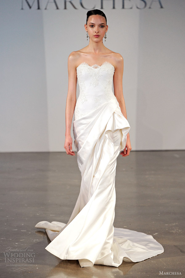 marchesa bridal spring 2014 strapless side gather gown