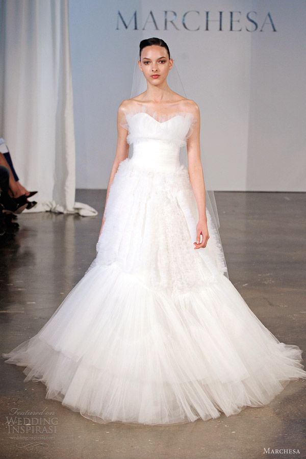 marchesa bridal spring 2014 strapless wedding dress ball gown tulle crumb cather
