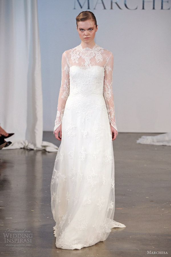 marchesa spring 2014 bridal long sleeve lace wedding dress