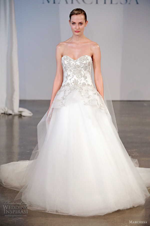 marchesa spring 2014 bridal strapless ball gown embroidered bodice