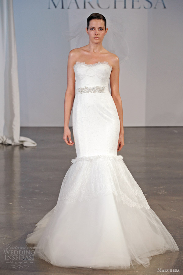 marchesa spring 2014 bridal strapless lace mermaid gown