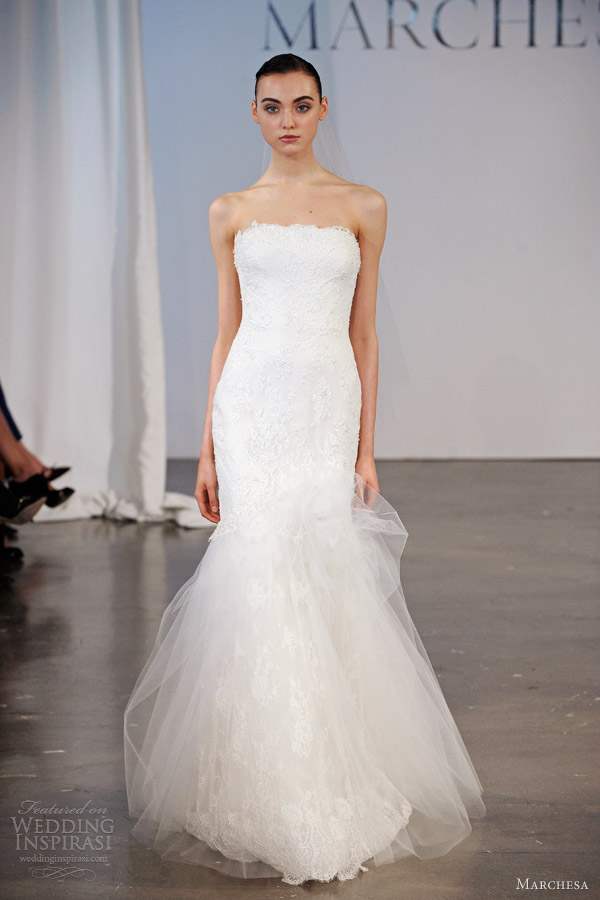 marchesa wedding dresses bridal spring 2014 strapless lace gown tulle