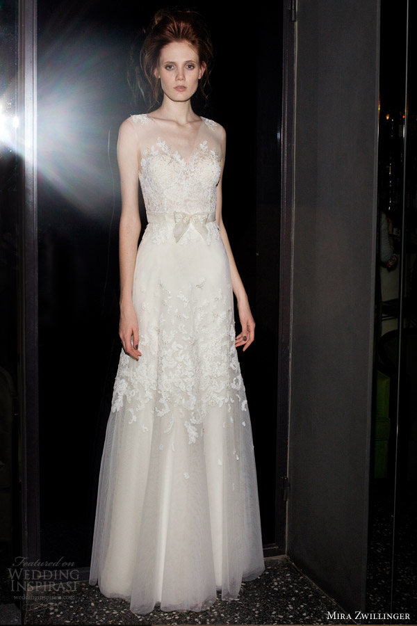 mira zwillinger 2013 2014 bridal karina sleeveless wedding dress illusion straps neckline