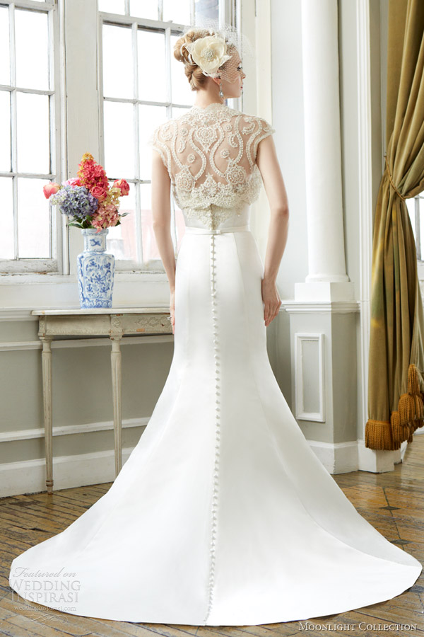 moonlight bridal collection fall 2013 style j6271 wedding dress short sleeve lace bolero back detail