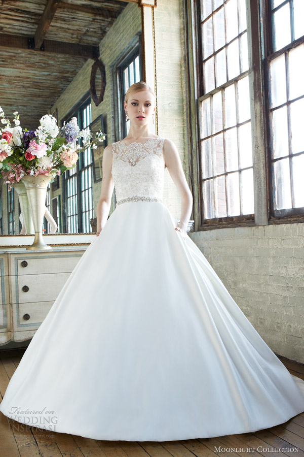 moonlight collection fall 2013 wedding dress style j6282 sleeveless illusion neckline