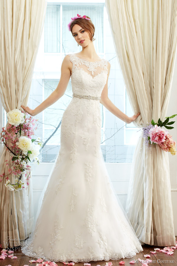 moonlight couture fall 2013 2014 bridal mermaid lace wedding dress style h1230