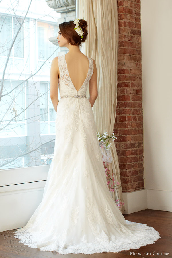 moonlight couture fall 2013 bridal sleeveless wedding dress style h1223 back train