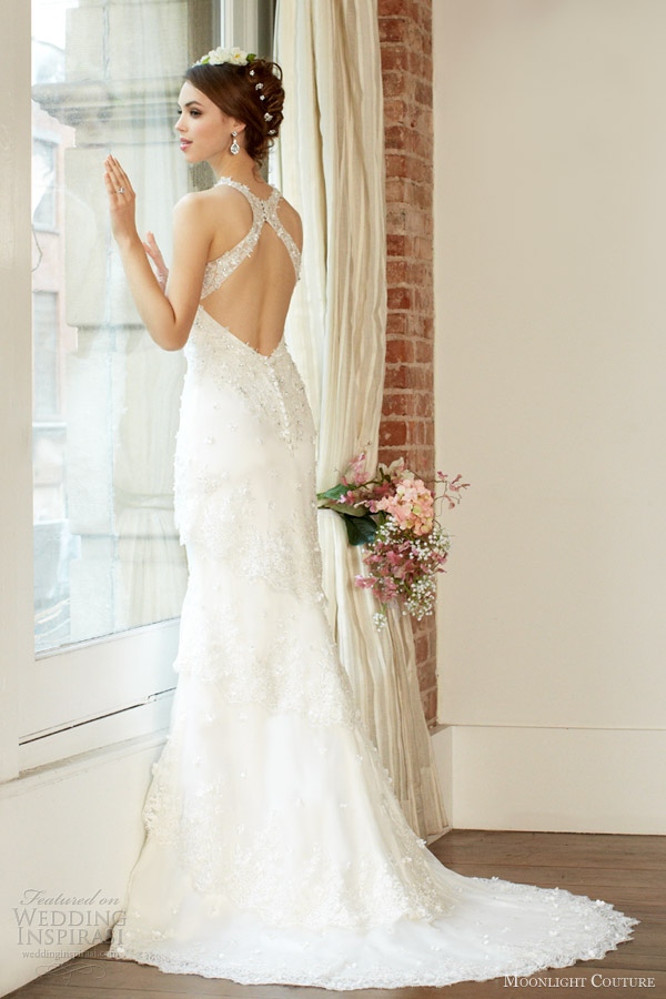 moonlight couture fall 2013 bridal wedding dress style h1222 back cross straps