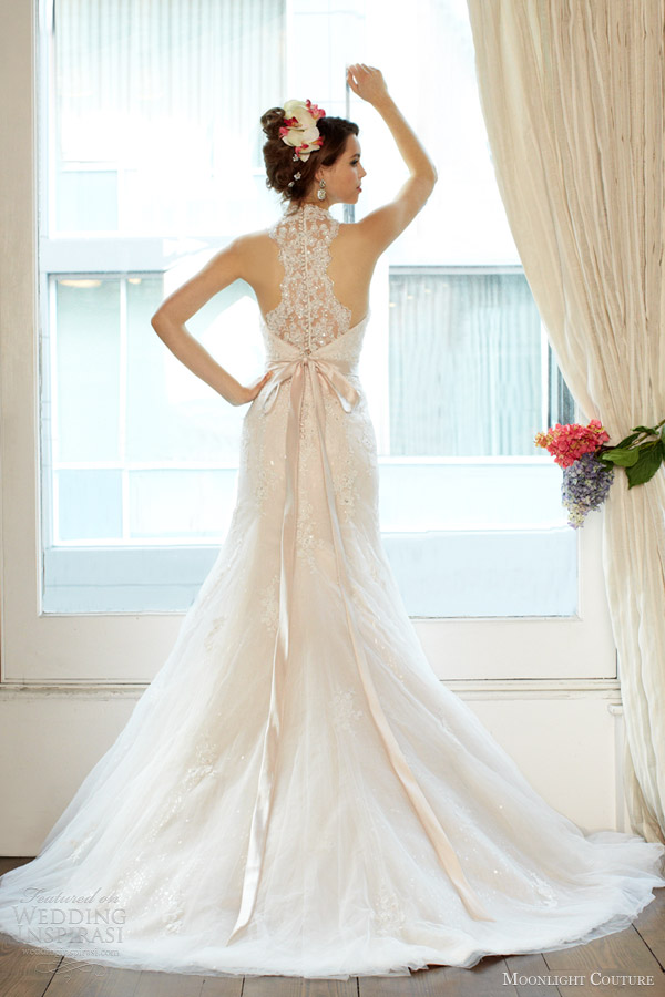 moonlight couture wedding dresses fall 2013 bridal halter strap gown style h1227 beaded racer back