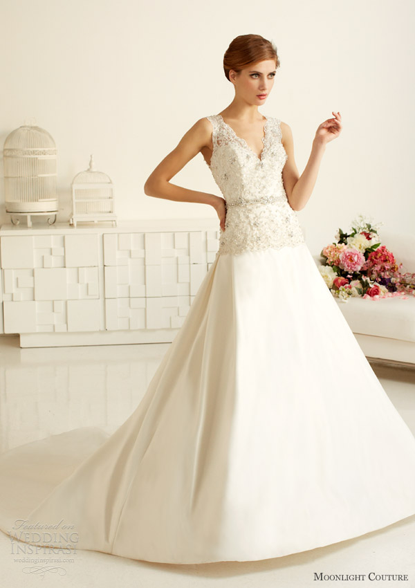 moonlight couture wedding dresses fall 2013 bridal sleeveless a line gown style h1228