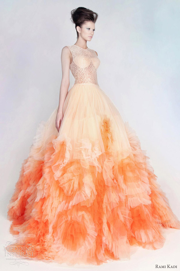 rami kadi spring 2013 couture ombre orange peach lace tulle ball gown