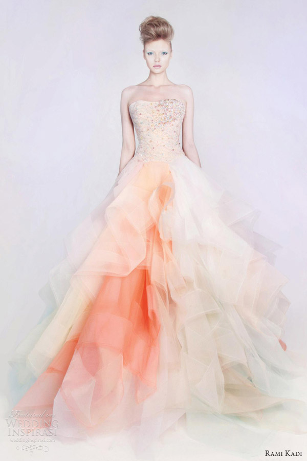 rami kadi spring 2013 couture ombre orange peach lace tulle strapless ball gown