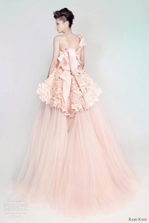 rami kadi wedding dress pink silk mikado tulle draped ball gown back peplum rami kadi wedding dress pink silk mikado tulle draped ball gown back peplum