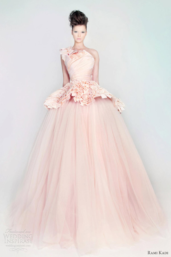 rami kadi wedding dress pink silk mikado tulle draped ball gown