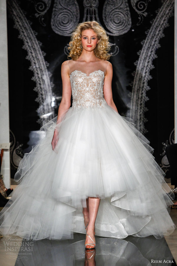 reem acra bridal spring 2014 wedding dresses xylia embroidered illusion drop waist gown full tulle skirt