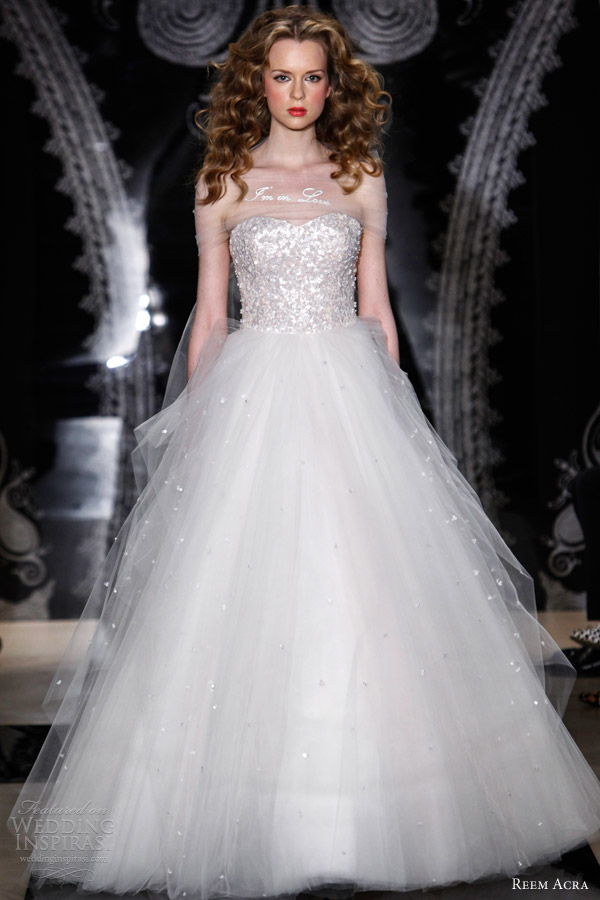 reem acra spring 2014 bridal lilianna blush strapless sweetheart gown embroidered bodice layered tulle skirt