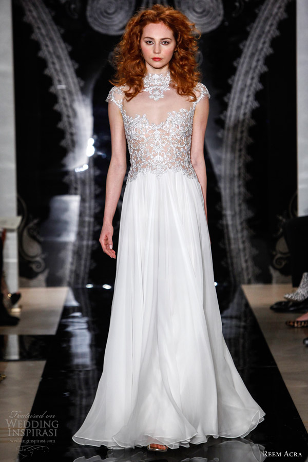 reem acra wedding dresses spring 2014 kleio silk chiffon full skirt gown embroidered illusion bodice