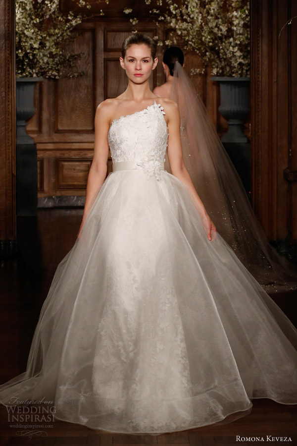 romona keveza spring 2014 bridal millennium wedding dress asymmetric neckline