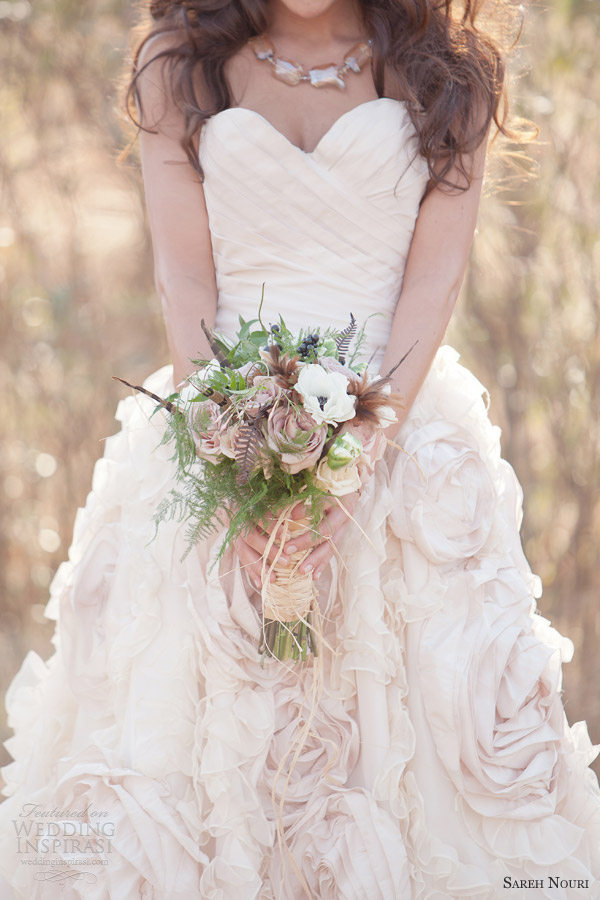 sareh nouri pink wedding dress bohemian woodland bridal theme 2013