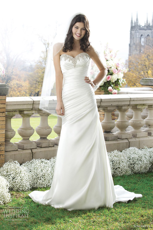 sincerity bridal 2014 wedding dress style 3757 strapless beaded neckline