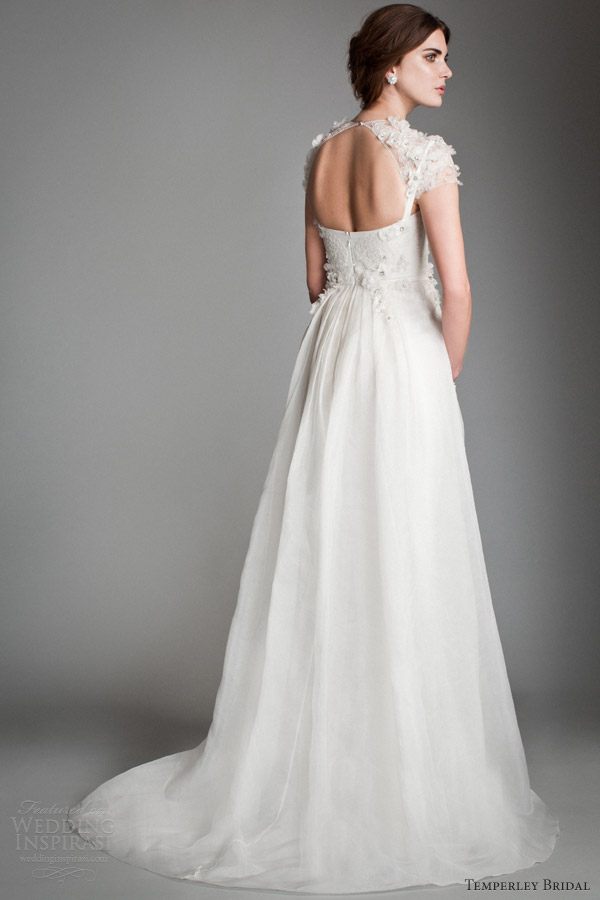 temperley london 2014 bridal japonica silk organza wedding dress flower bodice short sleeves keyhole back