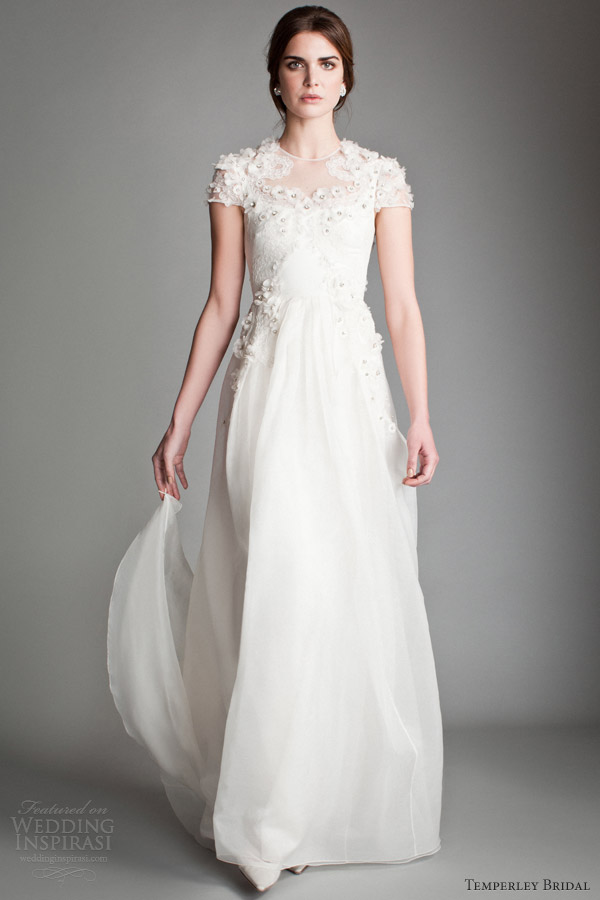 temperley london 2014 bridal japonica silk organza wedding dress flower bodice short sleeves